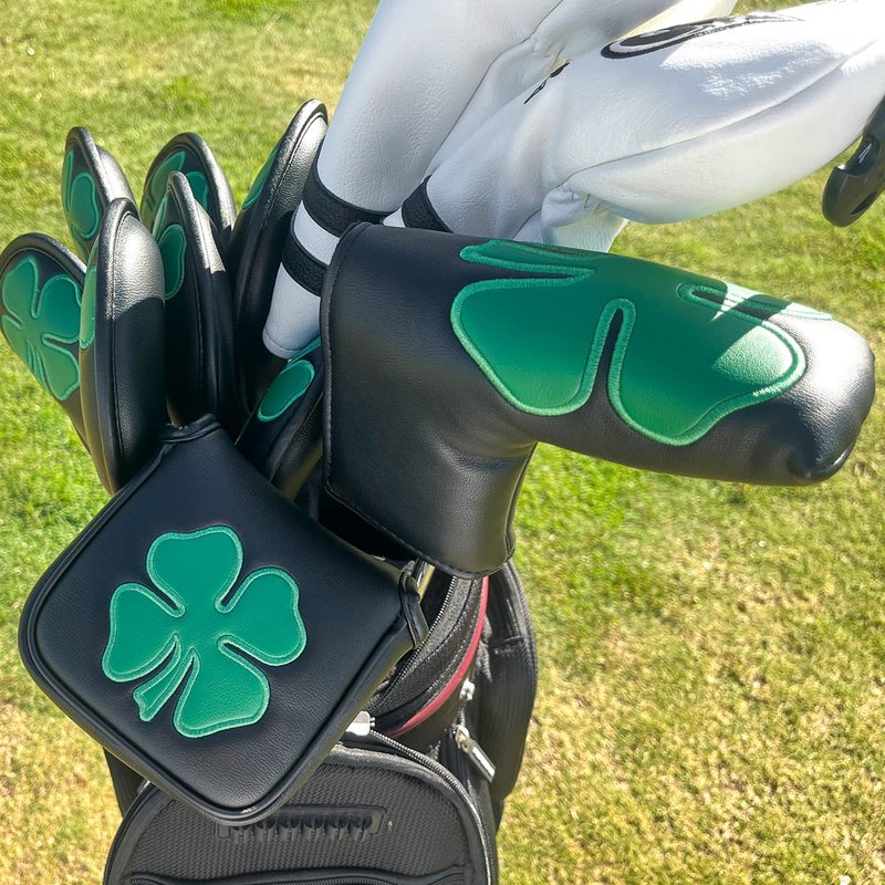 Barudan Golf Lucky Shamrock Heel Shaft Mallet Cover Square Mallet Putter Cover Headcover Magnetic for Scotty Cameron 6M DB Taylormade Spider S Ping (Black) - Image 3